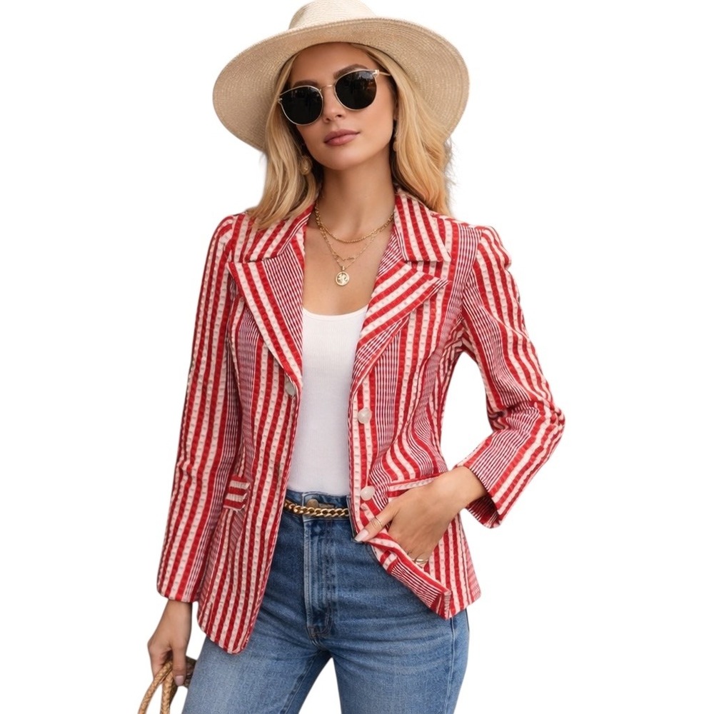 Vintage Charlotta California Glazier Blazer Jacket Red White‎ Candy Stripe 1170